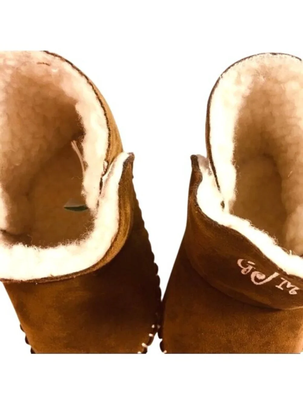 MarleyLilly Baby Booties Fur Lined Brown Monogramed Size 6-12 months